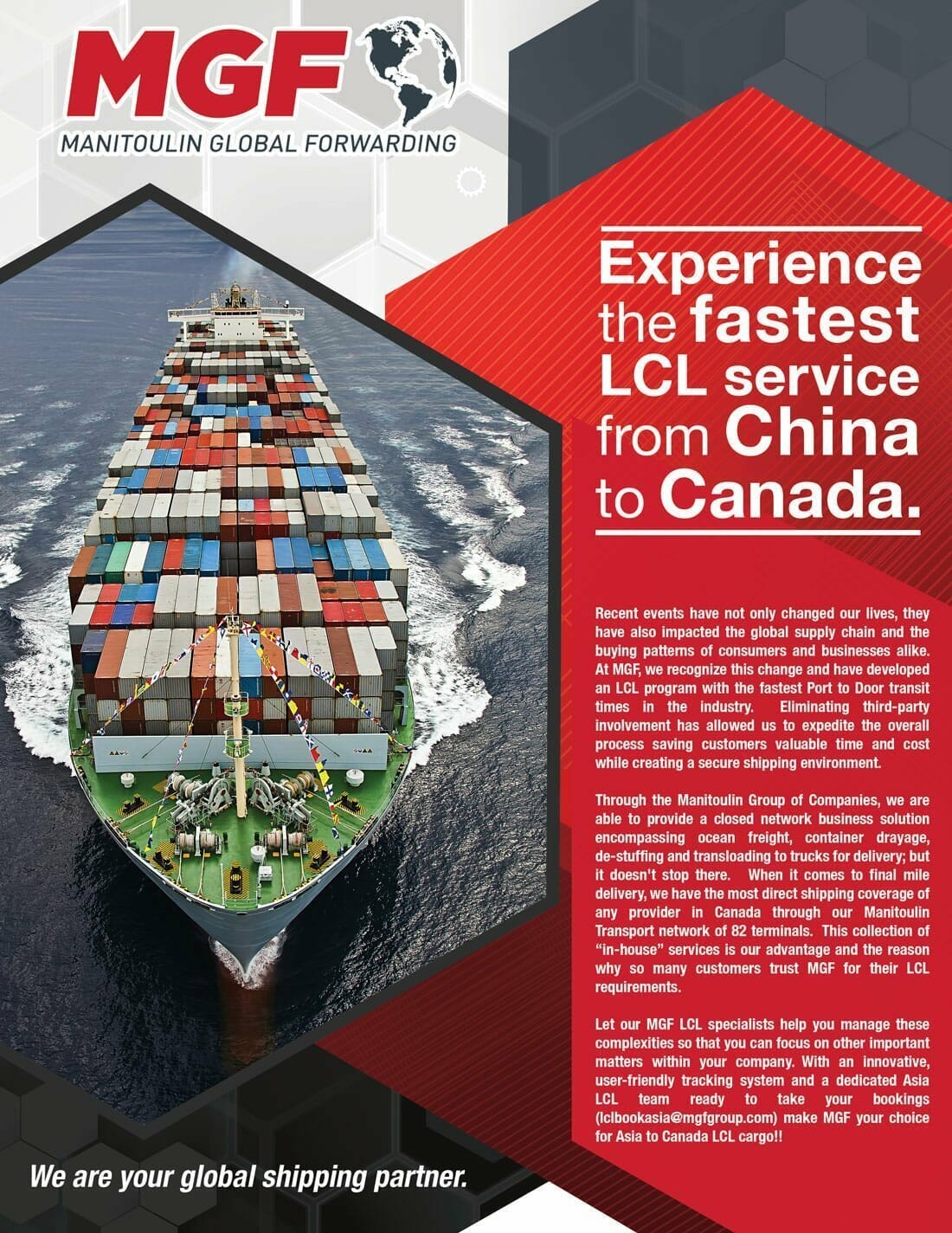 Experience the fastest LCL service from China to Canada